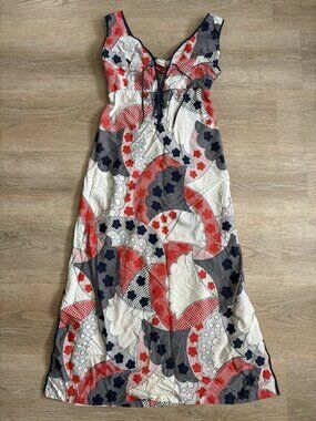 1960’s Vintage Beeline Fashions Lace Up Maxi Dress Red White & Blue Medium